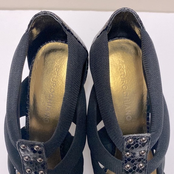 ARTURO CHIANG black heel sandals with elastic straps snake skin accent, size 7🌹 - Picture 5 of 10